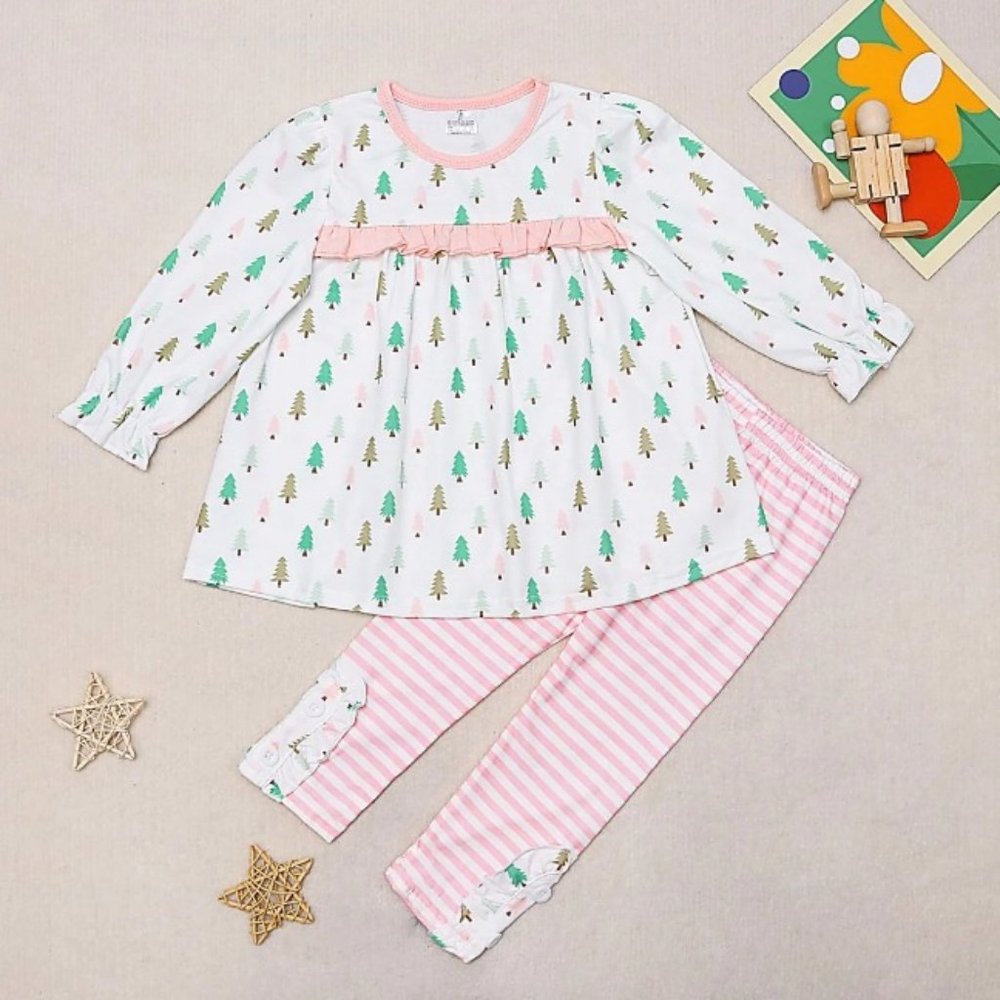 Boutique Christmas Tree Long Sleeve Tunic & Leggings Girls Outfit